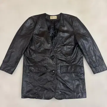 ROUGE ETNOIR 블랙 옷깃 없는 가죽 자켓