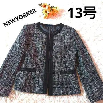 빅 사이즈 13호 뉴요커 노카라 트위드 자켓