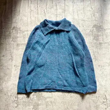 카라 부착 니트 스웨터 블루 핑크 울 100% 캐주얼 하이넥