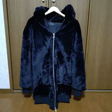 ZARA 인조 모피 자켓 후드 부착