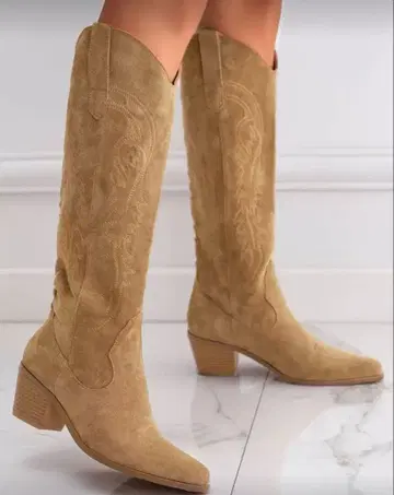 베이지 스웨이드 웨스턴 부츠 롱 부츠