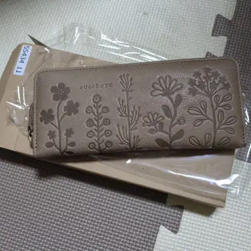 미사용 zucchero 꽃무늬 카우 가죽 장지갑 컴팩트 지퍼 박스 포함