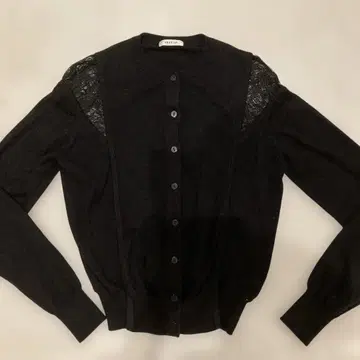 프레이 아이디 니트 가디건 레이스 시스루 심플 블랙