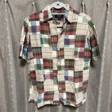 y122110 태블로이드 뉴스 반팔 셔츠 체크 무늬 버튼