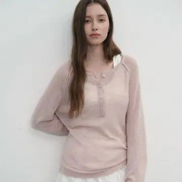 General idea 울 시스루 헨리넥 풀오버 긴팔 사이즈 M