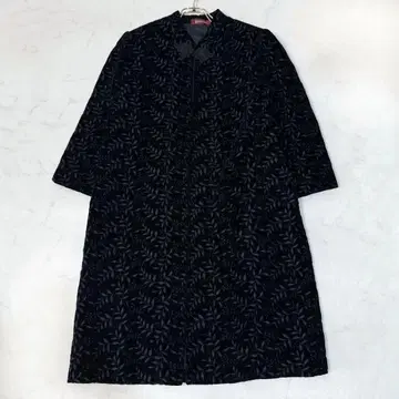 빈티지 차이나풍 올 패턴 자수 벨로아 롱 코트 블랙