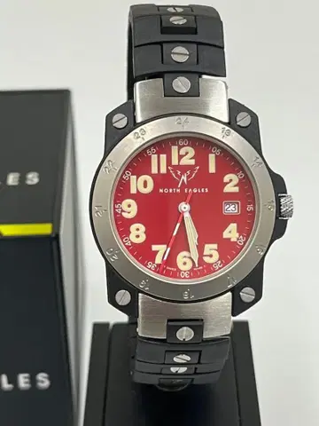 NORTH EAGLES 이탈리아 군용 시계 새상품 미사용 레드