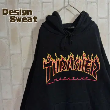 트레셔 후드티 풀오버 블랙 파이어 패턴