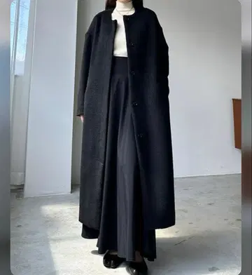 Louere 샤기 노카라 코쿤 롱 코트