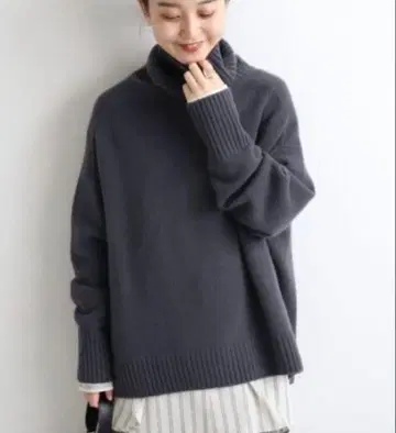 IENA AQUA 하이넥 와이드 풀오버 (그레이) 프리 사이즈