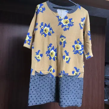 H.A.K. 꽃무늬 도트 튜닉 칠부 소매