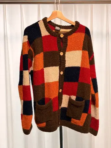 빈티지 체크 무늬 니트 가디건 구제 의류
