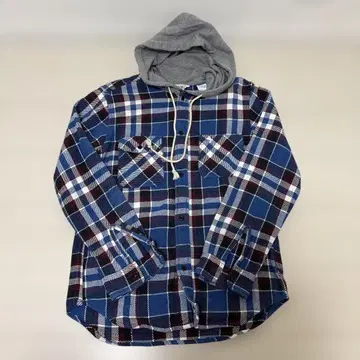 FIVE BROTHER 후드 부착 플란넬 셔츠 블루 계열 사이즈 L