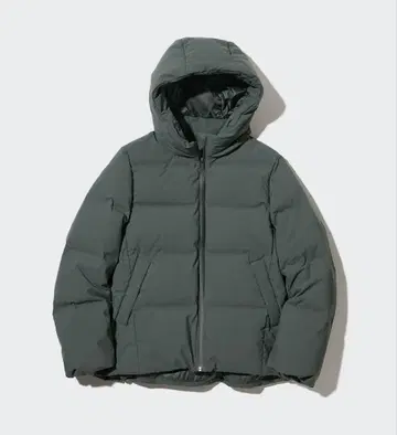 유니클로 심리스 다운 후드티 올리브 M