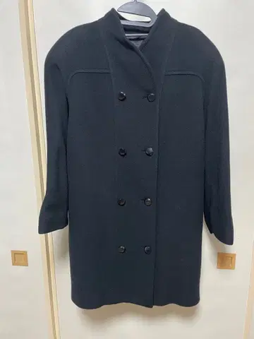 블랙 캐시미어 100% 하프 코트 더블 버튼