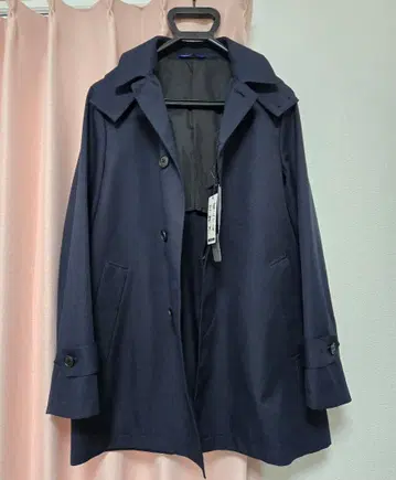 네이비 후드 부착 트렌치코트 M