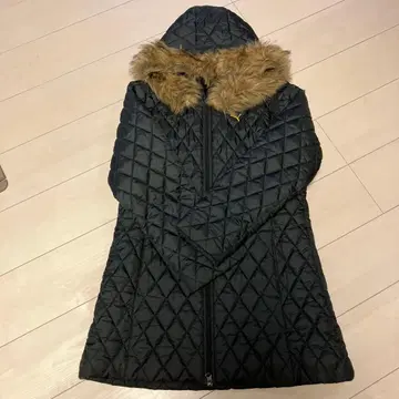 PUMA 퍼 포함 퀼팅 하프 코트 블랙