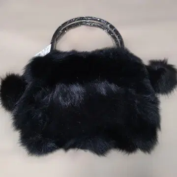 폭스 퍼 복조리 백 꽁지 모자 핸드백 블랙