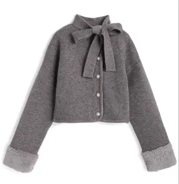 리본 펄 버튼 퍼 니트 가디건 GRL