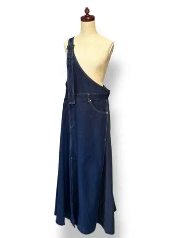 원숄더 데님 롱 스커트 올인원 리메이크 비대칭