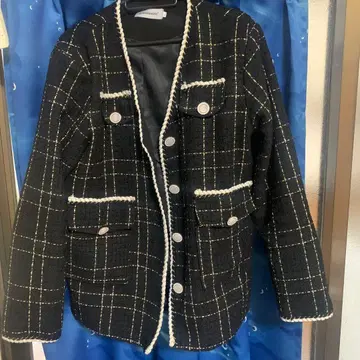 알루드 트위드 자켓 체크 무늬