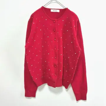 풀쿠아 울 100% 가디건 긴팔 펄 빨간색 가을/겨울 페미닌