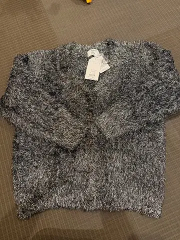 라메 샤기 V넥 가디건