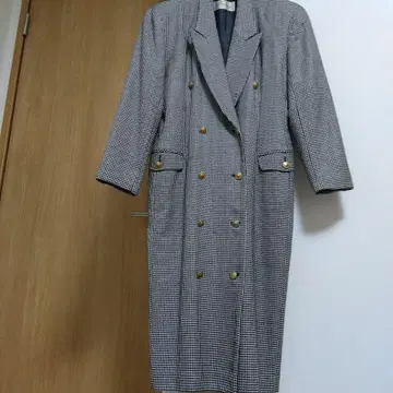레트로 더블 브레스트 체크 무늬 롱 코트