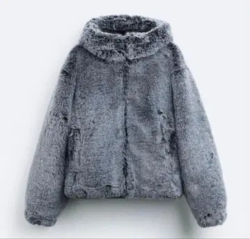 ZARA 컨디션 최상 인조 모피 후드 부착 자켓 블루 그레이