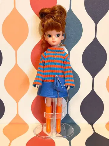 복각 초회 리카짱 사이즈 핸드메이드 보더 니트 드레스&백 세트