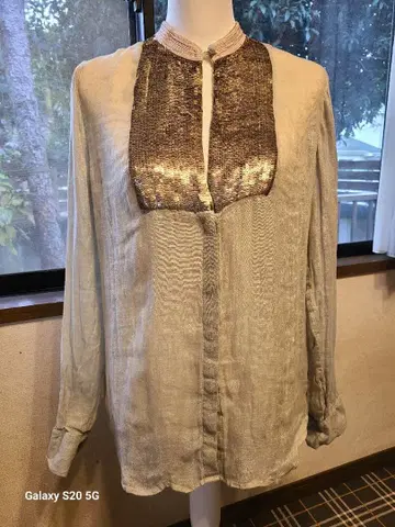 JOSEPH 린넨 100% 스팽글 디자인 블라우스 모드 스타일 38