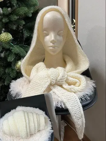 [ 핸드메이드 ] 소피 후드 발라클라바 후드 머플러 아이보리 꽈배기 뜨기