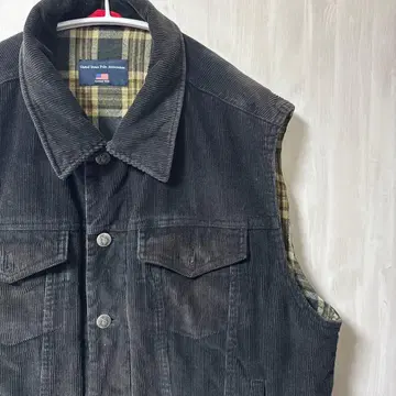 코듀로이 체크 무늬 안감 구제 의류 베스트