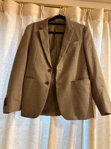 브라운 체크 무늬 테일러드 자켓 S