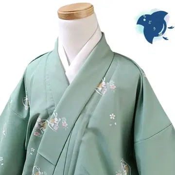 C35 치도리야 기모노 코몬 워셔블 기모노 화학 섬유 그린 토끼
