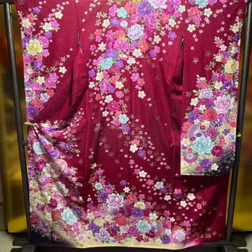 후리소데 순수 실크 성인식 빨간색