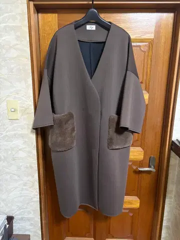 Myu 브라운 롱 코트 플리스 포켓 부착 미유 프리 사이즈