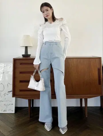 슬릿 플레어 데님 팬츠 블루 S 사이즈