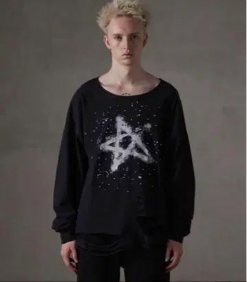 [ GRANCY ] 큐빅 디자인 그래픽 데미지 롱 T S 사이즈 블랙