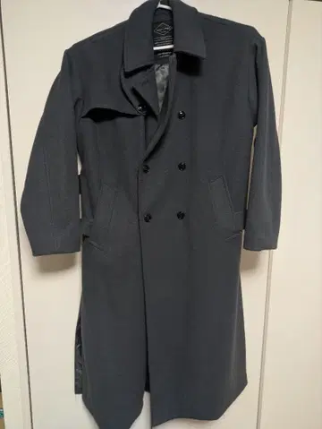 [ RAGEBLUE ] 드레이프 슬릿 하이넥 트렌치 롱 코트, 그레이