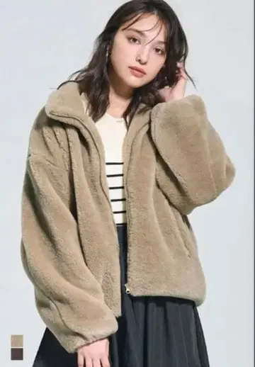 coca 인조 모피 스탠드 블루종 베이지 보아 자켓