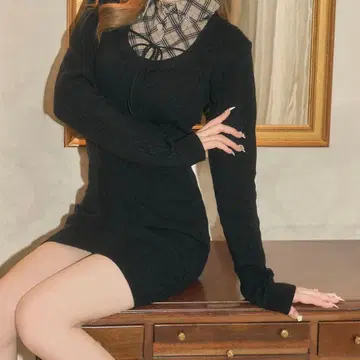 미셸 마카롱 셔츠 레이어드 스타일 니트 원피스