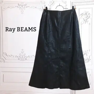 [레이빔즈] 롱 스커트 인조 가죽 플레어 [F] 블랙/블랙