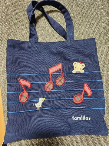 familiar 음표 자수 네이비 토트백