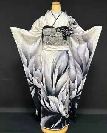 화이트 베이스 모노톤 월하미인 후리소데 풀세트