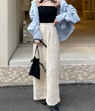 hinari / 플라워 레이스 턱 팬츠 FREE 아이보리 택 포함