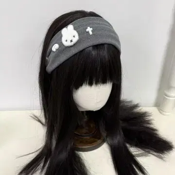 토끼 자수 포함 그레이 헤어밴드