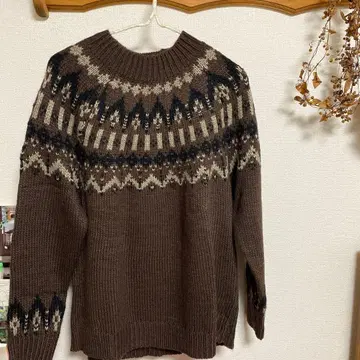 노르딕 무늬 브라운 긴팔 니트