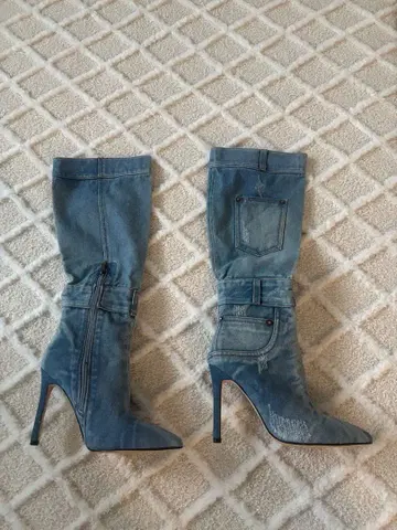 미사용 새상품 데님 블루 롱 부츠 포켓 부착
