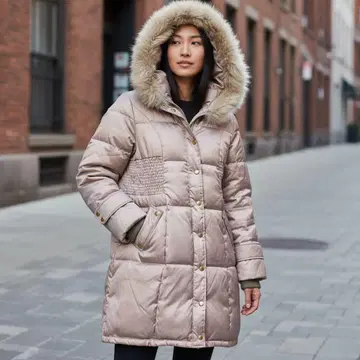 룰 M 폭스 퍼 라이트 베이지 다운 자켓